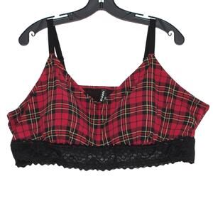 Torrid Bra Bralette Red Plaid Lace Hem Lightly Lined Plus Size 5 5X Cottage Y2K